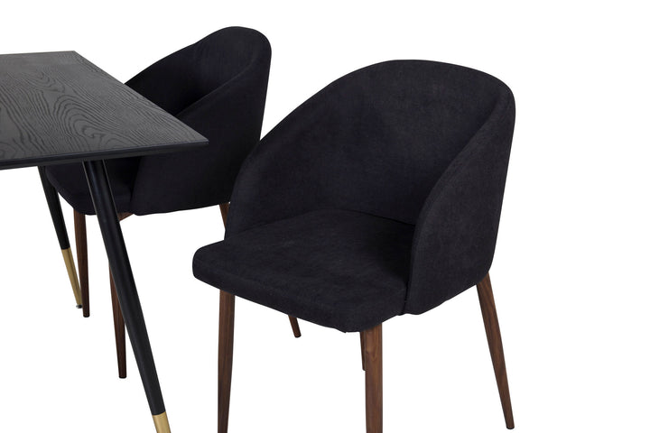 Venture Home Dipp Dining Table - 120 cm - Black Veneer - Black Legs w. Brass dipp+Arch Dining Chair - Walnut Legs - Black Fabric_4