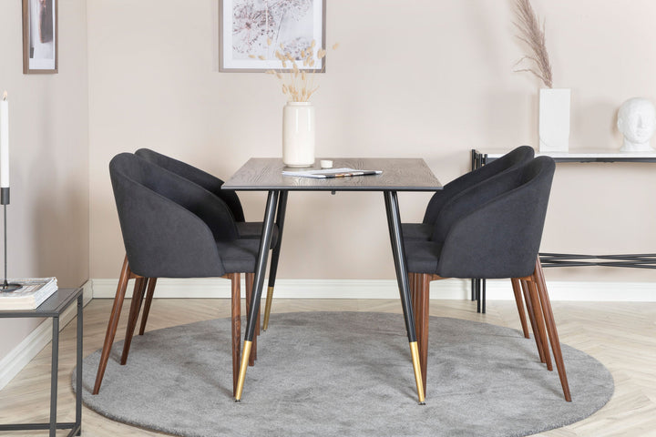 Venture Home Dipp Dining Table - 120 cm - Black Veneer - Black Legs w. Brass dipp+Arch Dining Chair - Walnut Legs - Black Fabric_4