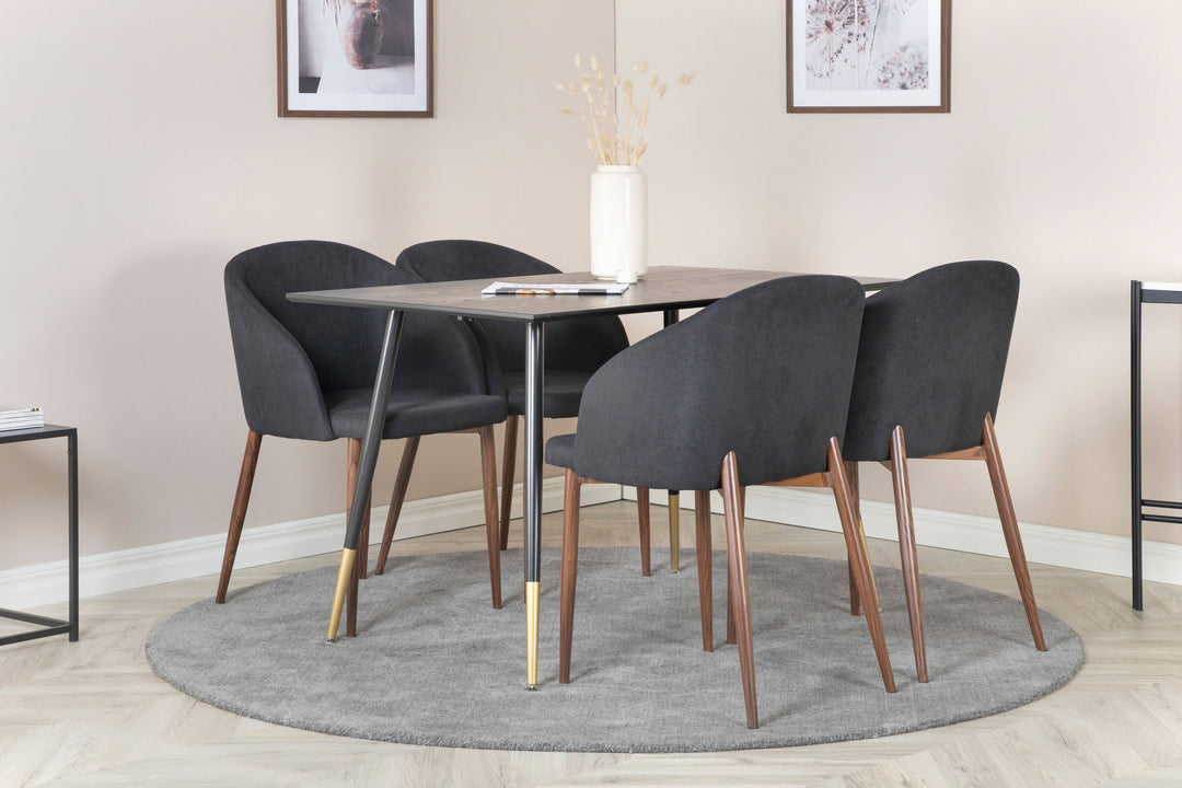 Venture Home Dipp Dining Table - 120 cm - Black Veneer - Black Legs w. Brass dipp+Arch Dining Chair - Walnut Legs - Black Fabric_4