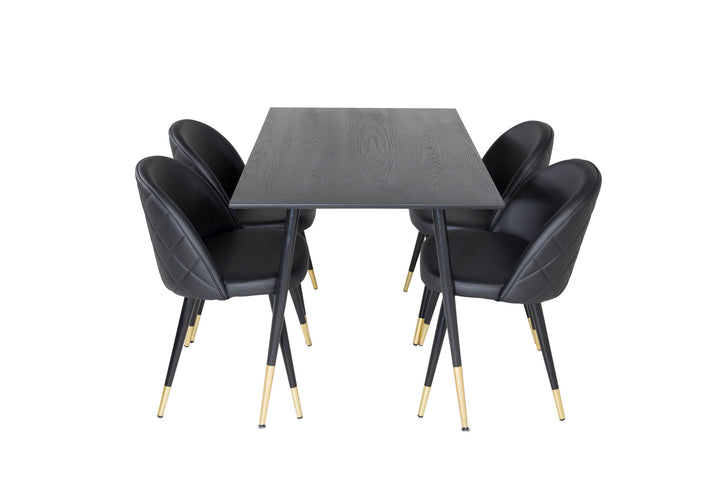 Venture Home Dipp Dining Table - 120 cm - Black Veneer - Black Legs w. Brass dipp+Velvet Dining Chair w. Stiches - PU - Black / Black_4