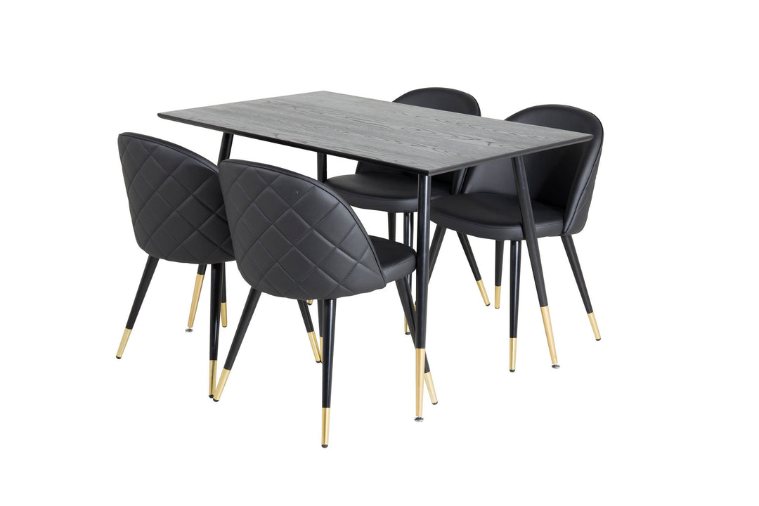 Venture Home Dipp Dining Table - 120 cm - Black Veneer - Black Legs w. Brass dipp+Velvet Dining Chair w. Stiches - PU - Black / Black_4