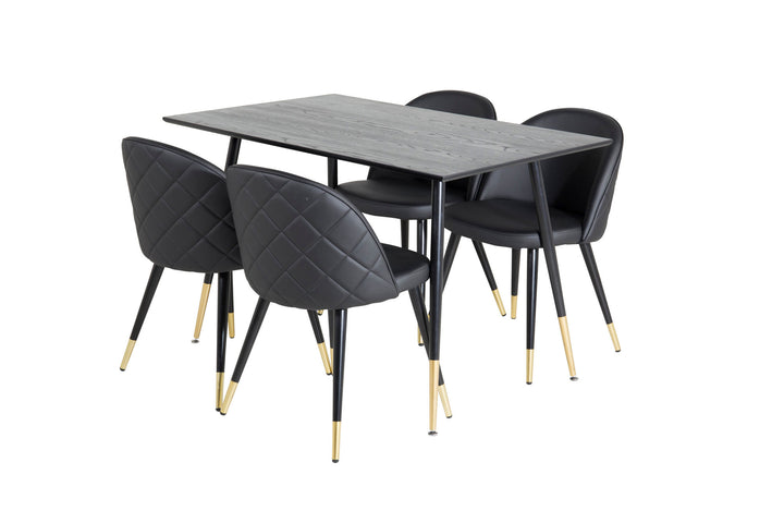 Venture Home Dipp Dining Table - 120 cm - Black Veneer - Black Legs w. Brass dipp+Velvet Dining Chair w. Stiches - PU - Black / Black_4