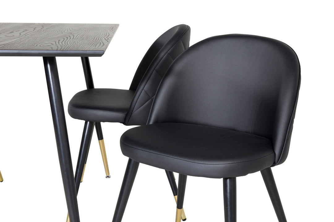 Venture Home Dipp Dining Table - 120 cm - Black Veneer - Black Legs w. Brass dipp+Velvet Dining Chair w. Stiches - PU - Black / Black_4