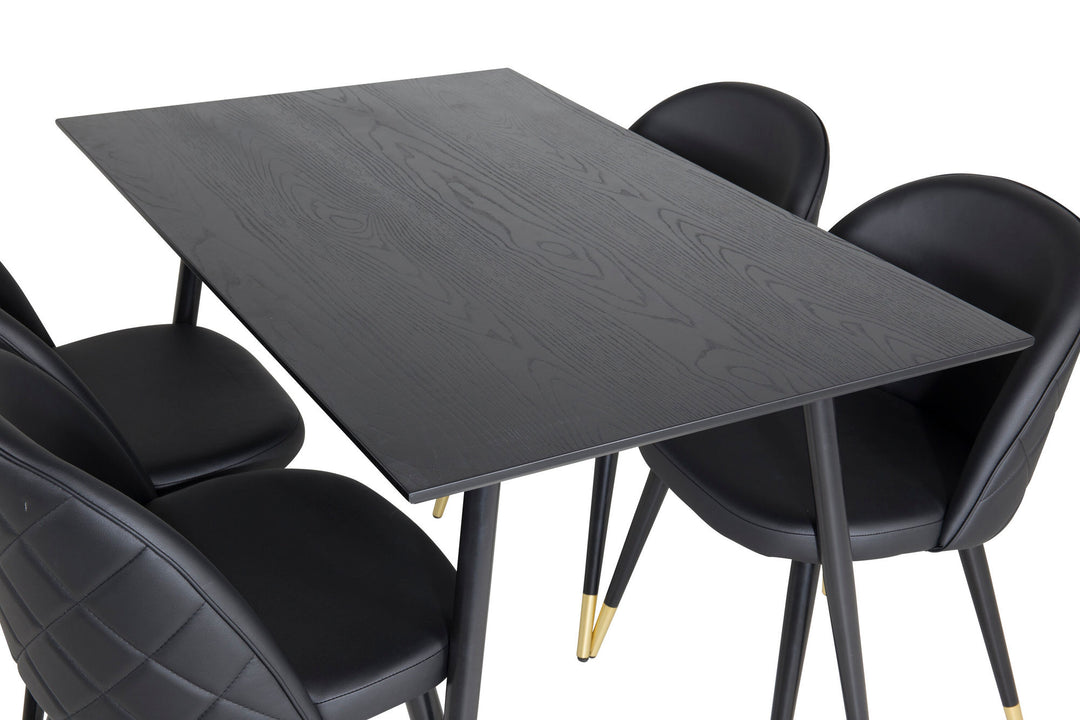 Venture Home Dipp Dining Table - 120 cm - Black Veneer - Black Legs w. Brass dipp+Velvet Dining Chair w. Stiches - PU - Black / Black_4