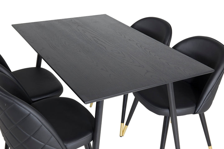 Venture Home Dipp Dining Table - 120 cm - Black Veneer - Black Legs w. Brass dipp+Velvet Dining Chair w. Stiches - PU - Black / Black_4