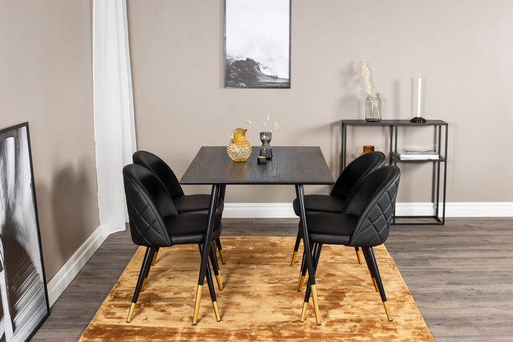 Venture Home Dipp Dining Table - 120 cm - Black Veneer - Black Legs w. Brass dipp+Velvet Dining Chair w. Stiches - PU - Black / Black_4