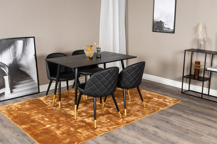 Venture Home Dipp Dining Table - 120 cm - Black Veneer - Black Legs w. Brass dipp+Velvet Dining Chair w. Stiches - PU - Black / Black_4