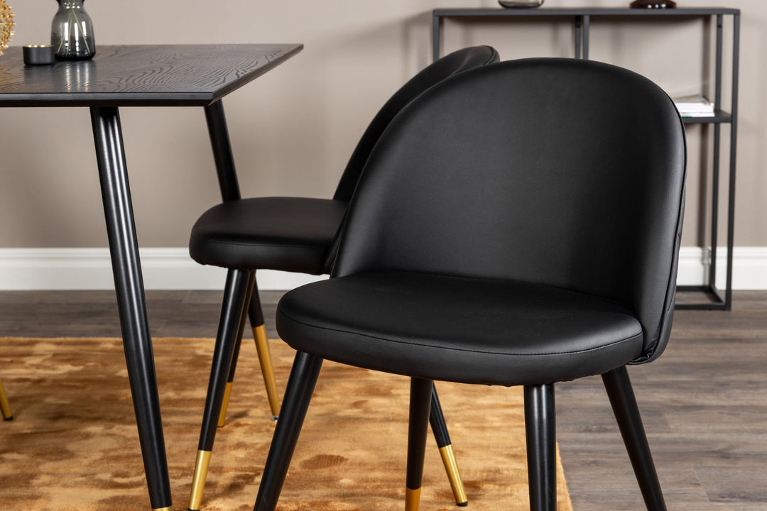 Venture Home Dipp Dining Table - 120 cm - Black Veneer - Black Legs w. Brass dipp+Velvet Dining Chair w. Stiches - PU - Black / Black_4