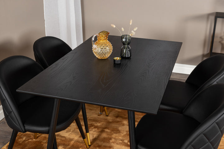 Venture Home Dipp Dining Table - 120 cm - Black Veneer - Black Legs w. Brass dipp+Velvet Dining Chair w. Stiches - PU - Black / Black_4
