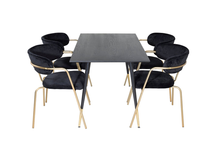 Venture Home Dipp Dining Table - 120 cm - Black Veneer - Black Legs w. Brass dipp+Arrow armchair - Brass Legs - Black Velvet_4