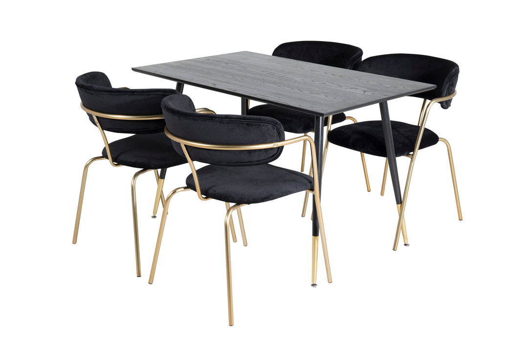Venture Home Dipp Dining Table - 120 cm - Black Veneer - Black Legs w. Brass dipp+Arrow armchair - Brass Legs - Black Velvet_4