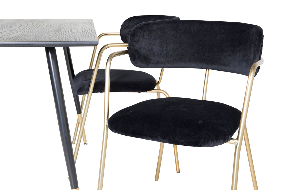 Venture Home Dipp Dining Table - 120 cm - Black Veneer - Black Legs w. Brass dipp+Arrow armchair - Brass Legs - Black Velvet_4