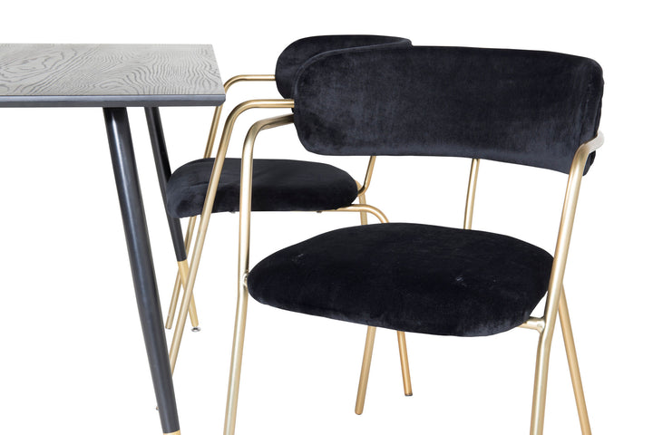 Venture Home Dipp Dining Table - 120 cm - Black Veneer - Black Legs w. Brass dipp+Arrow armchair - Brass Legs - Black Velvet_4