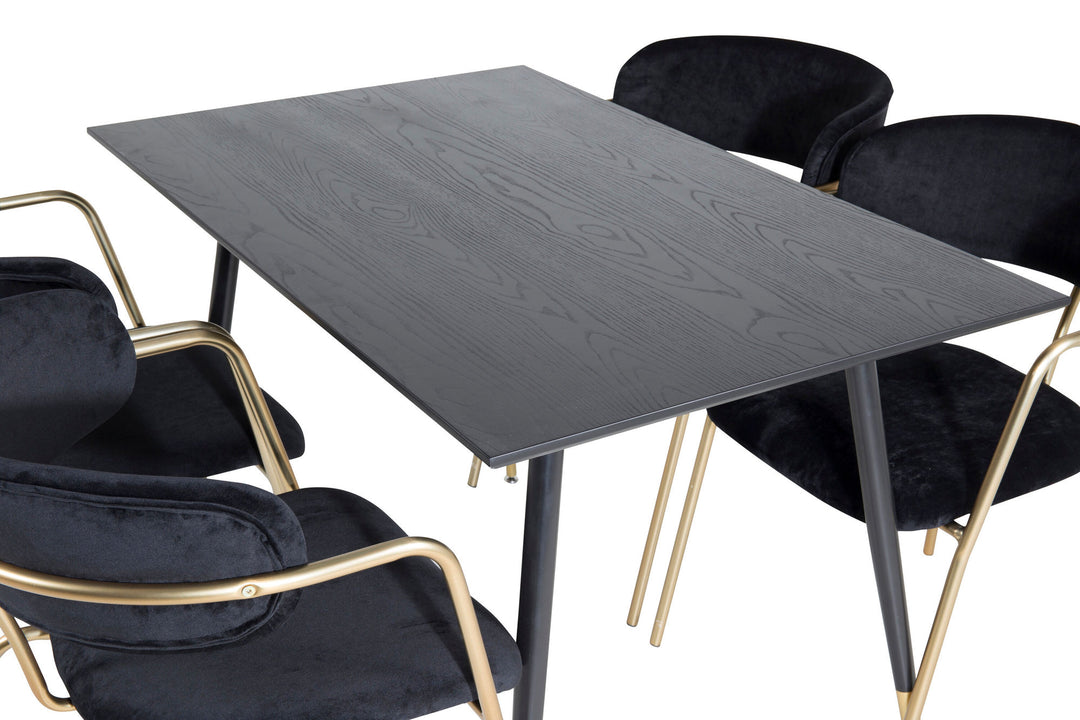 Venture Home Dipp Dining Table - 120 cm - Black Veneer - Black Legs w. Brass dipp+Arrow armchair - Brass Legs - Black Velvet_4