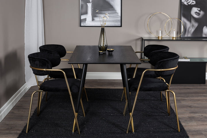 Venture Home Dipp Dining Table - 120 cm - Black Veneer - Black Legs w. Brass dipp+Arrow armchair - Brass Legs - Black Velvet_4