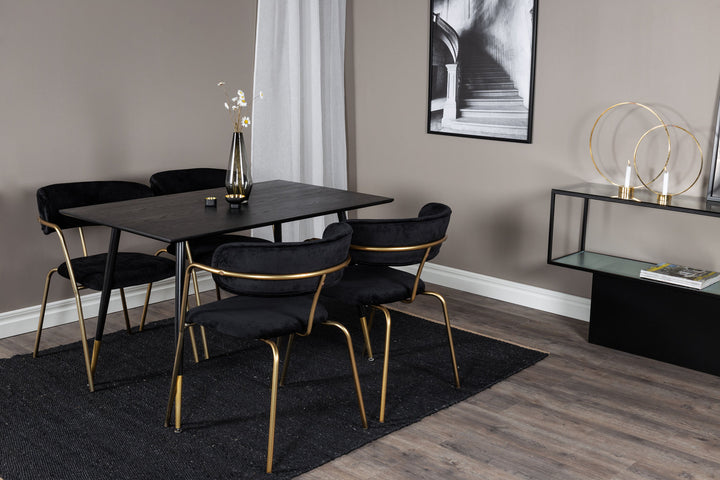 Venture Home Dipp Dining Table - 120 cm - Black Veneer - Black Legs w. Brass dipp+Arrow armchair - Brass Legs - Black Velvet_4