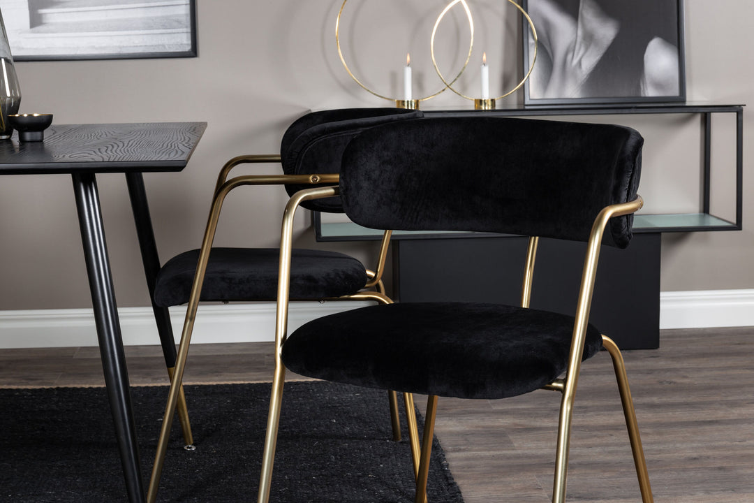 Venture Home Dipp Dining Table - 120 cm - Black Veneer - Black Legs w. Brass dipp+Arrow armchair - Brass Legs - Black Velvet_4