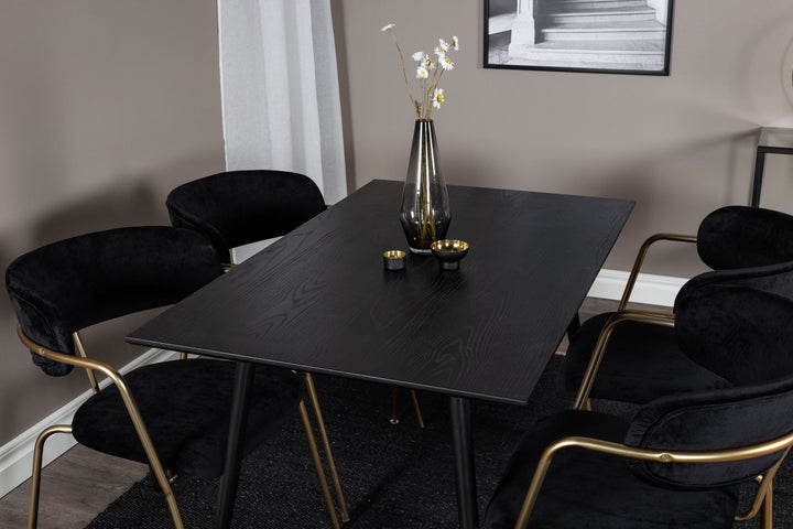 Venture Home Dipp Dining Table - 120 cm - Black Veneer - Black Legs w. Brass dipp+Arrow armchair - Brass Legs - Black Velvet_4