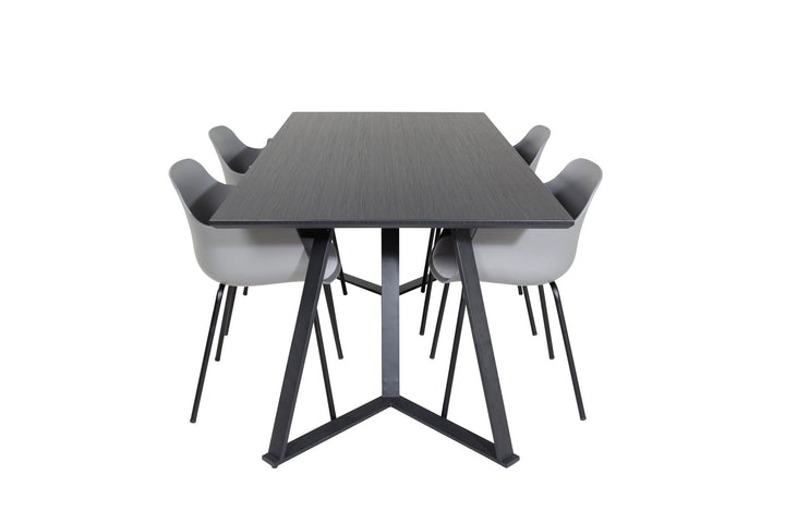 Venture Home Marina Dining Table - Black top / Black Legs +Comfort Plastic Dining Chair - Black Legs - Grey Plastic_4