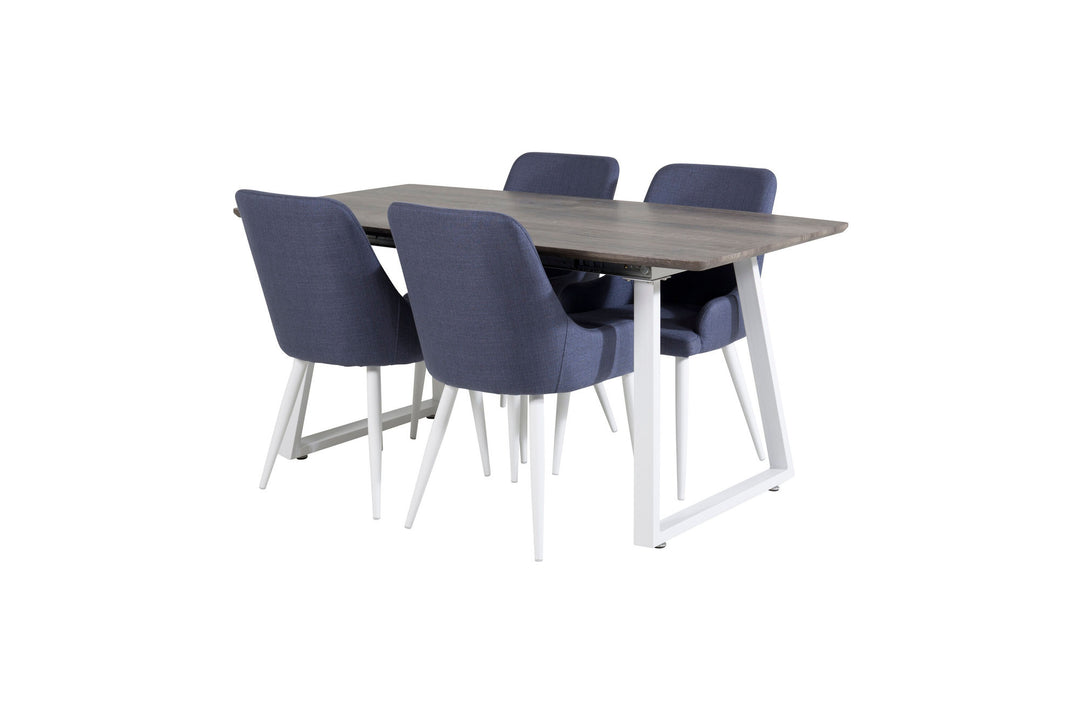 Venture Home Inca Extentiontable - grey "oak" / white Legs+Plaza Dining Chair - White Legs - Blue Fabric_4