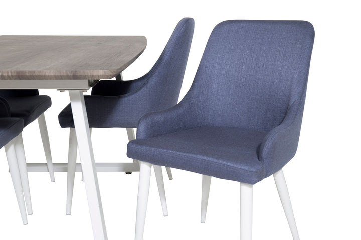 Venture Home Inca Extentiontable - grey "oak" / white Legs+Plaza Dining Chair - White Legs - Blue Fabric_4