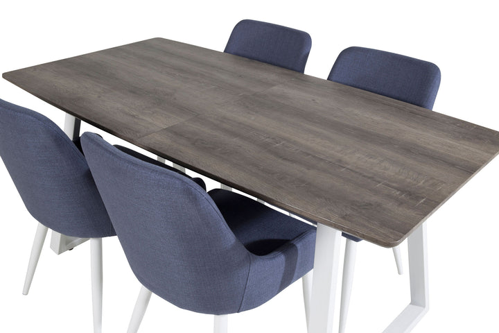 Venture Home Inca Extentiontable - grey "oak" / white Legs+Plaza Dining Chair - White Legs - Blue Fabric_4