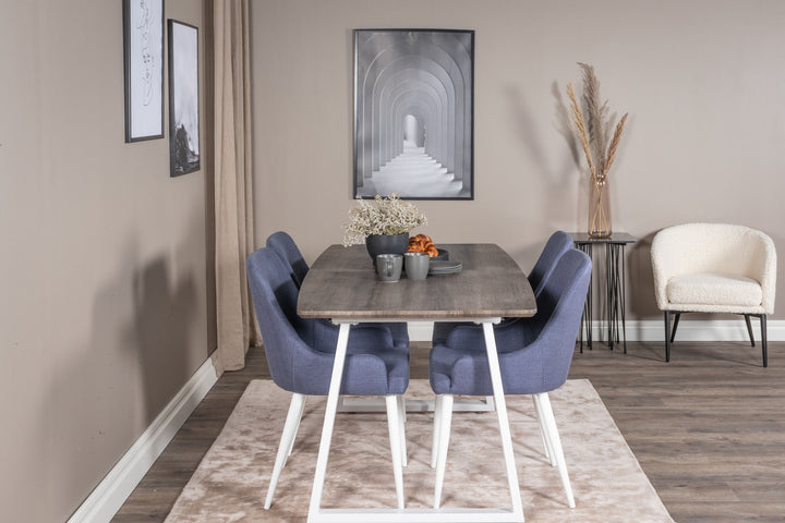 Venture Home Inca Extentiontable - grey "oak" / white Legs+Plaza Dining Chair - White Legs - Blue Fabric_4