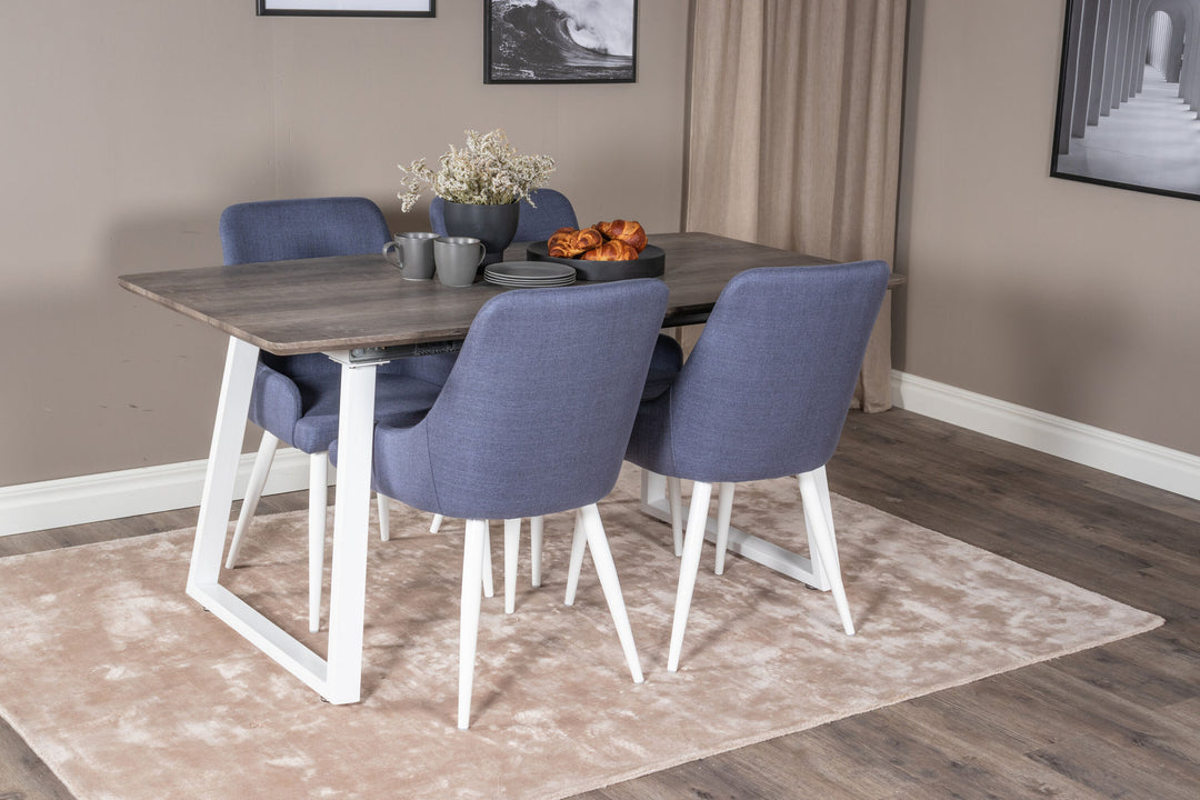 Venture Home Inca Extentiontable - grey "oak" / white Legs+Plaza Dining Chair - White Legs - Blue Fabric_4