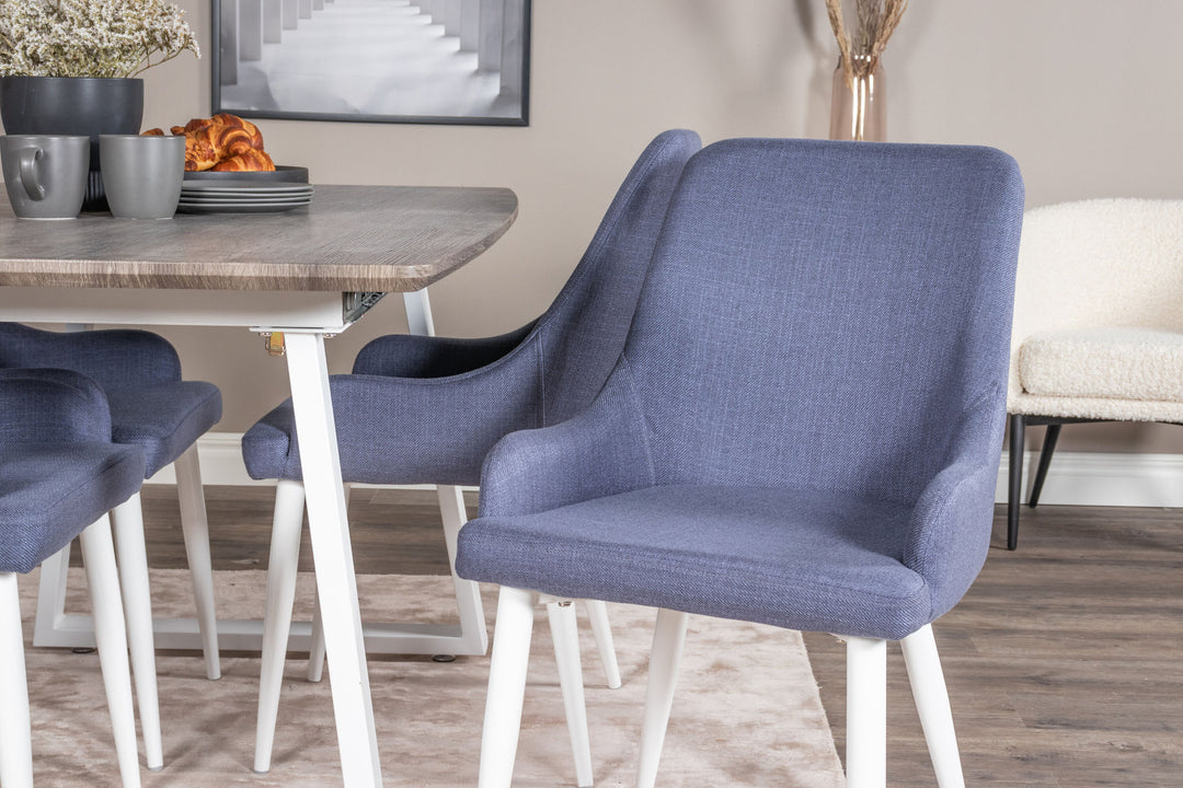 Venture Home Inca Extentiontable - grey "oak" / white Legs+Plaza Dining Chair - White Legs - Blue Fabric_4