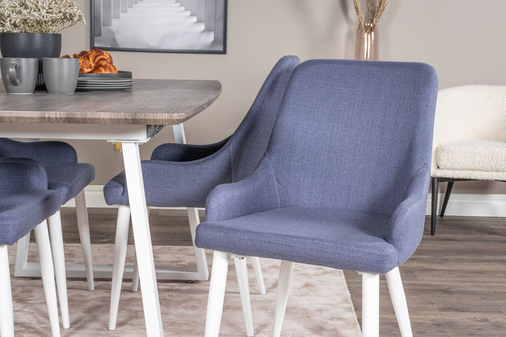 Venture Home Inca Extentiontable - grey "oak" / white Legs+Plaza Dining Chair - White Legs - Blue Fabric_4