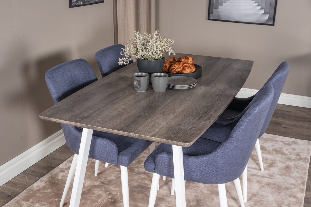 Venture Home Inca Extentiontable - grey "oak" / white Legs+Plaza Dining Chair - White Legs - Blue Fabric_4