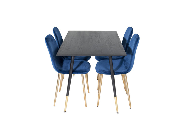 Venture Home Dipp Dining Table - 120 cm - Black Veneer - Black Legs w. Brass dipp+Polar Dining Chair - Blue / Brass_4