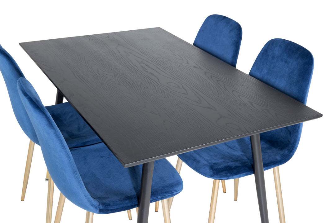 Venture Home Dipp Dining Table - 120 cm - Black Veneer - Black Legs w. Brass dipp+Polar Dining Chair - Blue / Brass_4