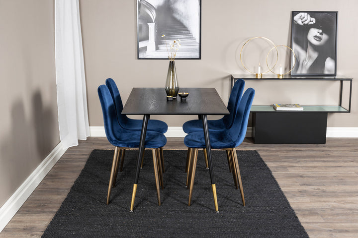 Venture Home Dipp Dining Table - 120 cm - Black Veneer - Black Legs w. Brass dipp+Polar Dining Chair - Blue / Brass_4