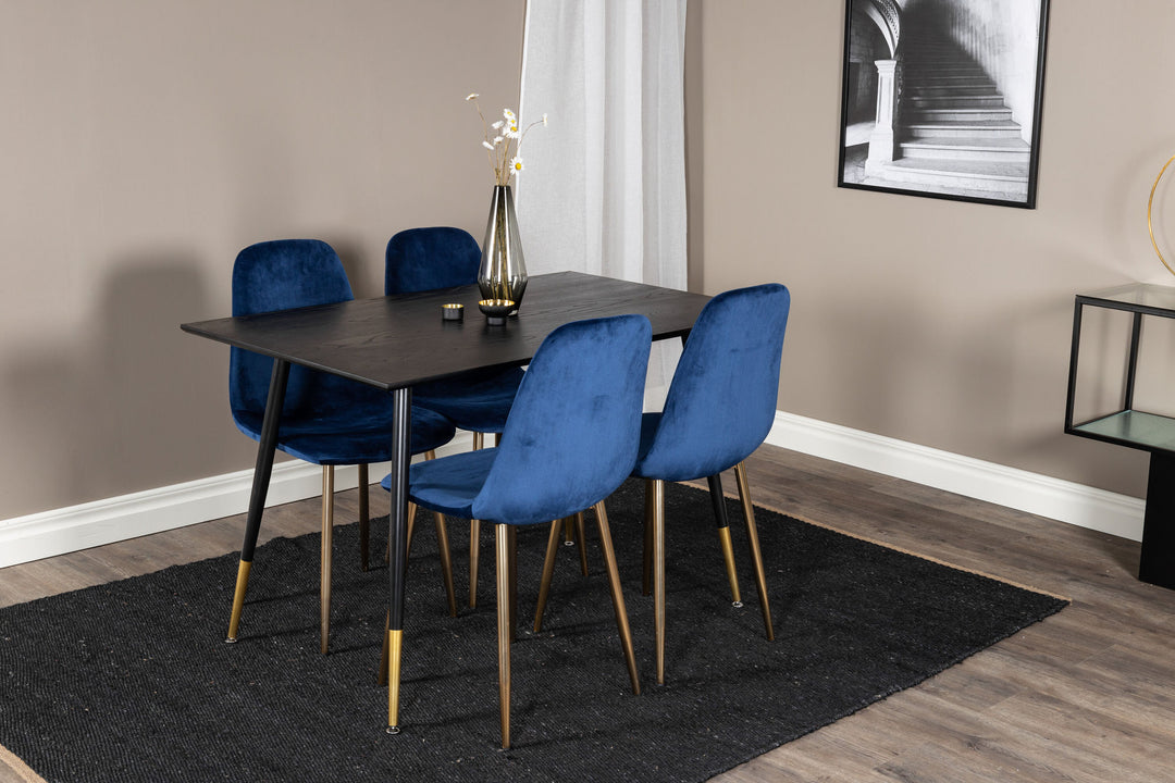 Venture Home Dipp Dining Table - 120 cm - Black Veneer - Black Legs w. Brass dipp+Polar Dining Chair - Blue / Brass_4