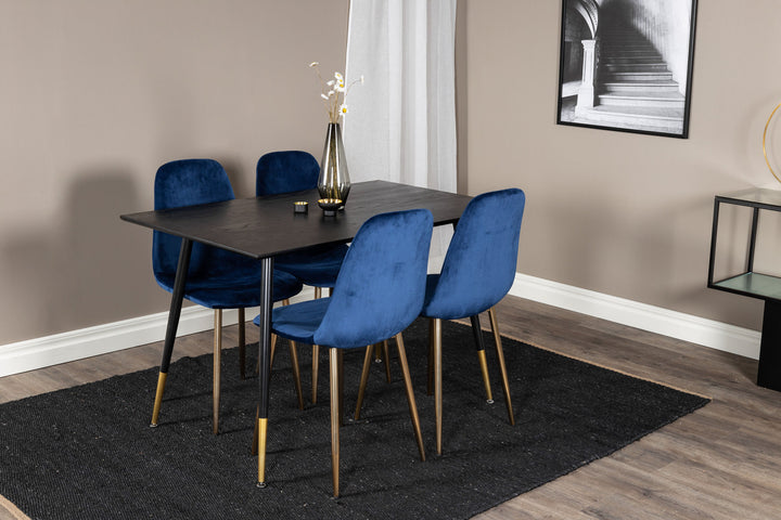 Venture Home Dipp Dining Table - 120 cm - Black Veneer - Black Legs w. Brass dipp+Polar Dining Chair - Blue / Brass_4