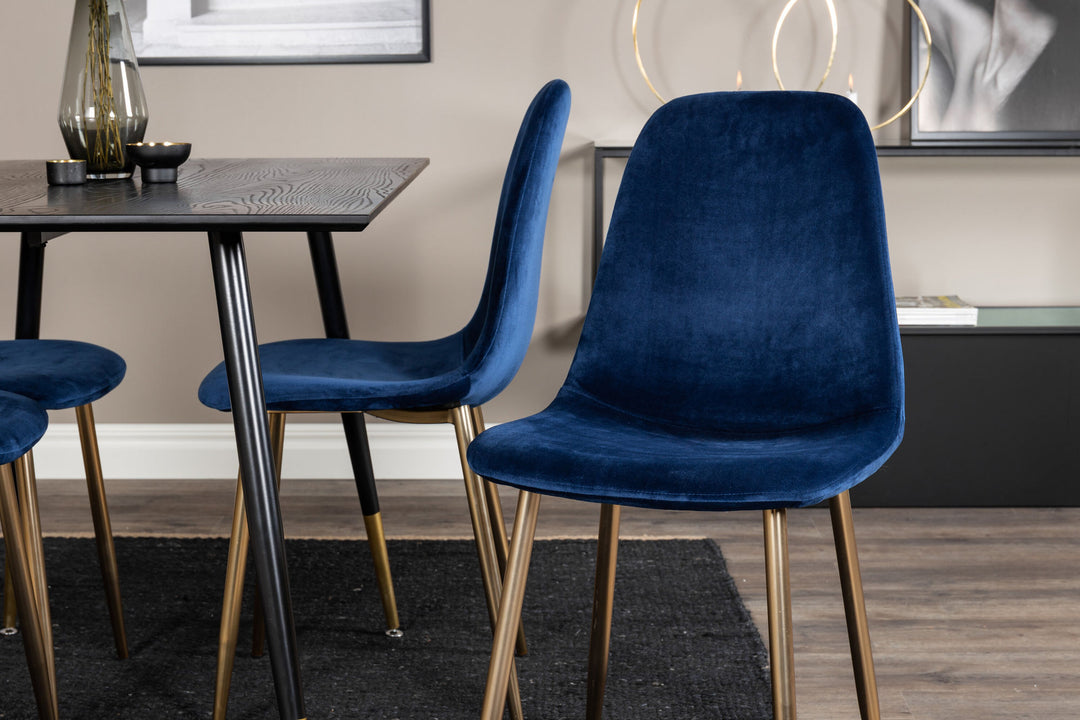 Venture Home Dipp Dining Table - 120 cm - Black Veneer - Black Legs w. Brass dipp+Polar Dining Chair - Blue / Brass_4