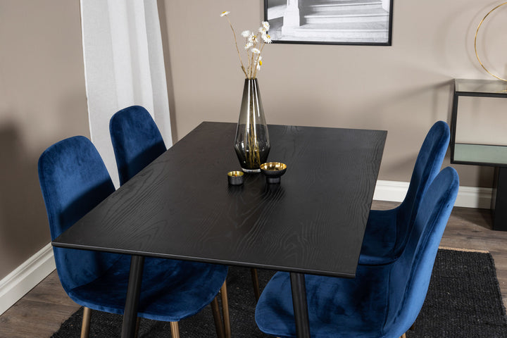 Venture Home Dipp Dining Table - 120 cm - Black Veneer - Black Legs w. Brass dipp+Polar Dining Chair - Blue / Brass_4