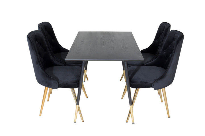 Venture Home Dipp Dining Table - 120 cm - Black Veneer - Black Legs w. Brass dipp+Velvet Deluxe Dining Chair - Black / Brass_4