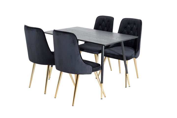 Venture Home Dipp Dining Table - 120 cm - Black Veneer - Black Legs w. Brass dipp+Velvet Deluxe Dining Chair - Black / Brass_4