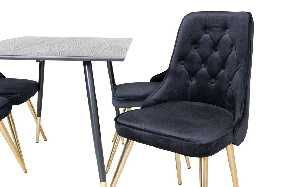 Venture Home Dipp Dining Table - 120 cm - Black Veneer - Black Legs w. Brass dipp+Velvet Deluxe Dining Chair - Black / Brass_4