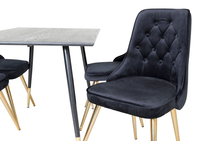 Venture Home Dipp Dining Table - 120 cm - Black Veneer - Black Legs w. Brass dipp+Velvet Deluxe Dining Chair - Black / Brass_4