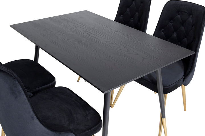Venture Home Dipp Dining Table - 120 cm - Black Veneer - Black Legs w. Brass dipp+Velvet Deluxe Dining Chair - Black / Brass_4