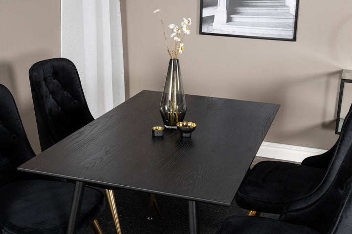 Venture Home Dipp Dining Table - 120 cm - Black Veneer - Black Legs w. Brass dipp+Velvet Deluxe Dining Chair - Black / Brass_4