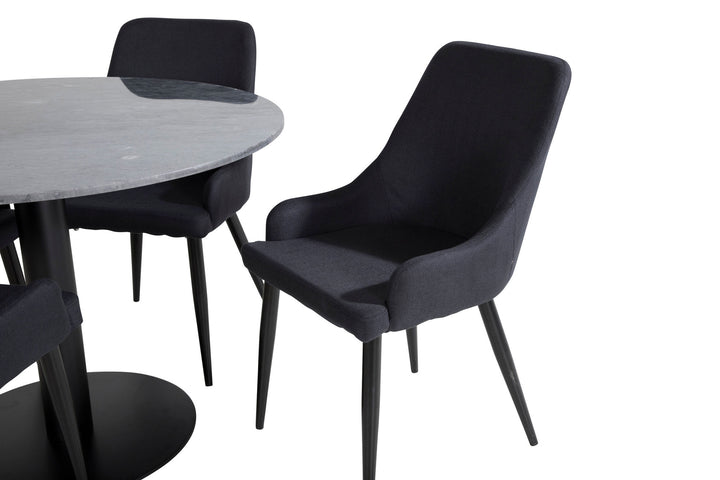Venture Home Estelle Round Dining Table ø106 H75 - Black / Black+Plaza Dining Chair - Black Legs - Black Fabric_4