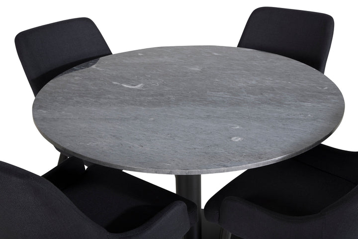 Venture Home Estelle Round Dining Table ø106 H75 - Black / Black+Plaza Dining Chair - Black Legs - Black Fabric_4