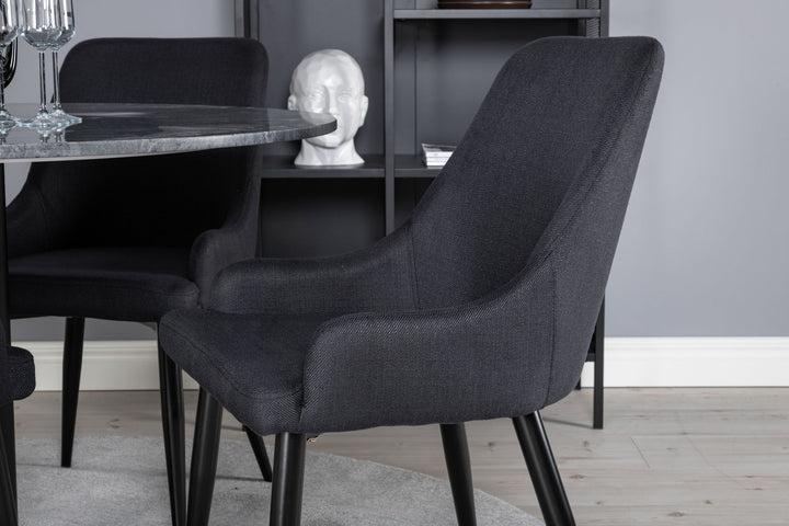 Venture Home Estelle Round Dining Table ø106 H75 - Black / Black+Plaza Dining Chair - Black Legs - Black Fabric_4