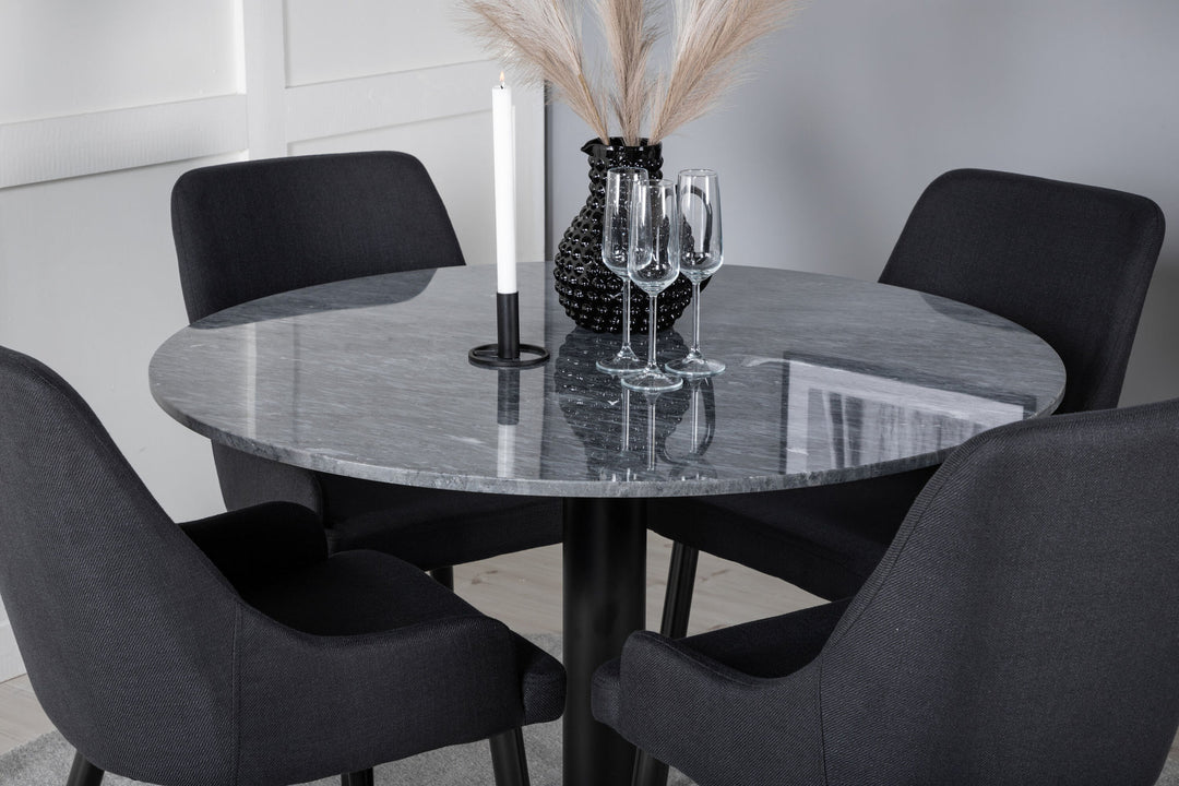 Venture Home Estelle Round Dining Table ø106 H75 - Black / Black+Plaza Dining Chair - Black Legs - Black Fabric_4