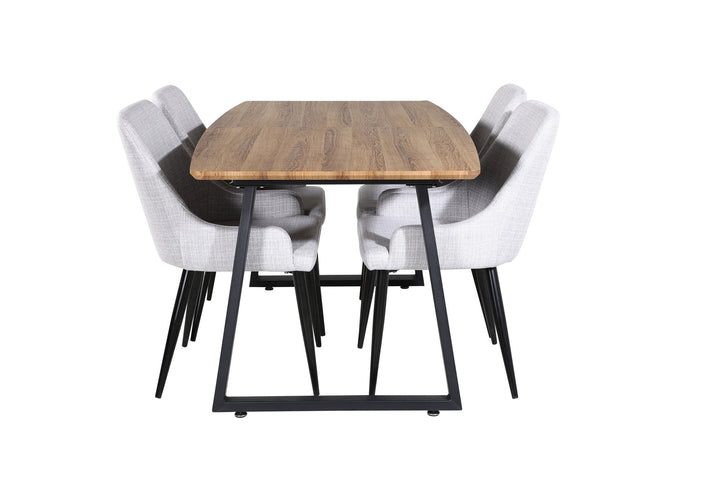Venture Home Inca Spisebord - 160/200*85*H75 - Eg / Sort+Plaza Spisebordsstol - Sorte ben - Lysegråt