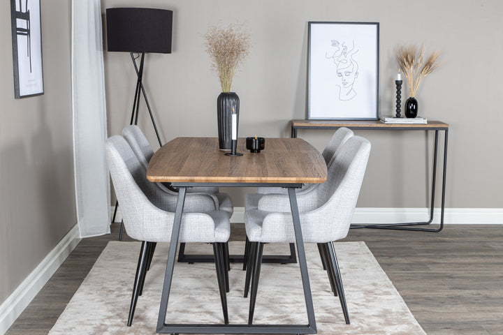 Venture Home Inca Spisebord - 160/200*85*H75 - Eg / Sort+Plaza Spisebordsstol - Sorte ben - Lysegråt